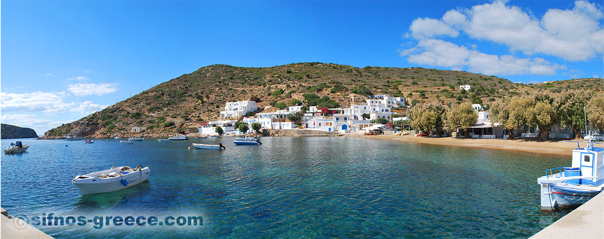 Den lilla stranden vid Vathi i Sifnos